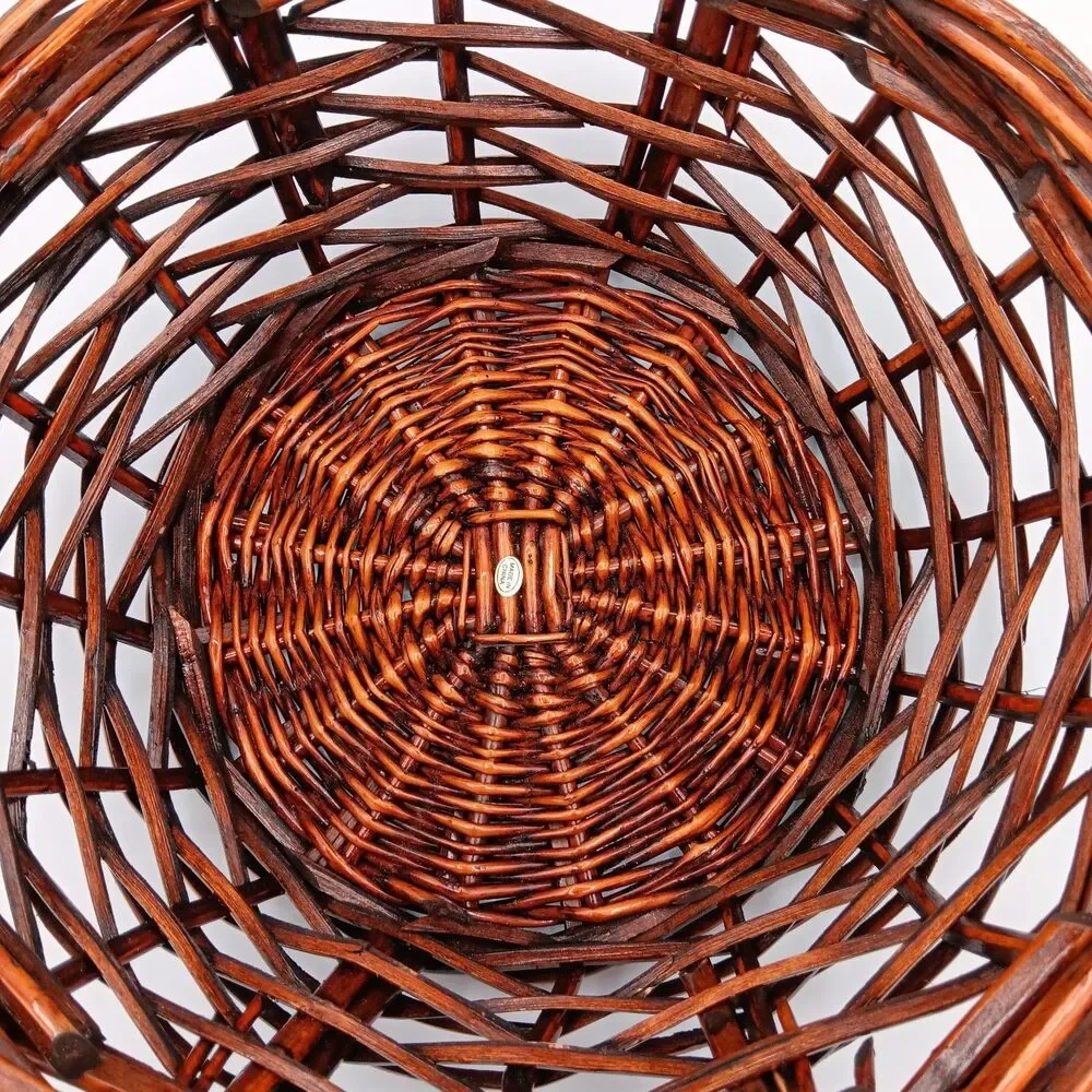Wicker Gathering Basket Brown Thick Woven Side Handle Round Decor Bread Fruit 9